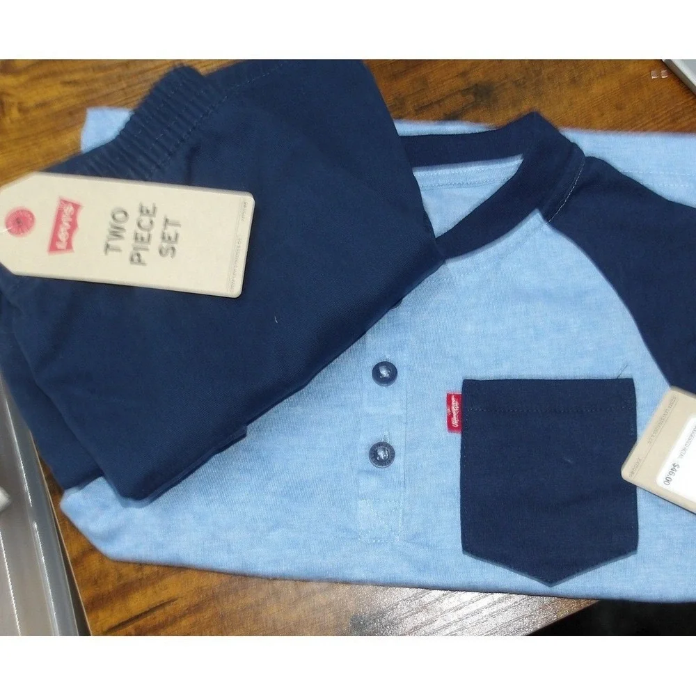 Levi's Kids Boys Blue Raglan Henley Shirt and Cargo Shorts Set Size‎ 3T /#2686